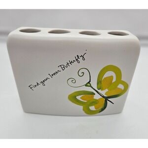Creative Bath Products Flutterby Toothbrush Holder‎ White Yellow Butterfly